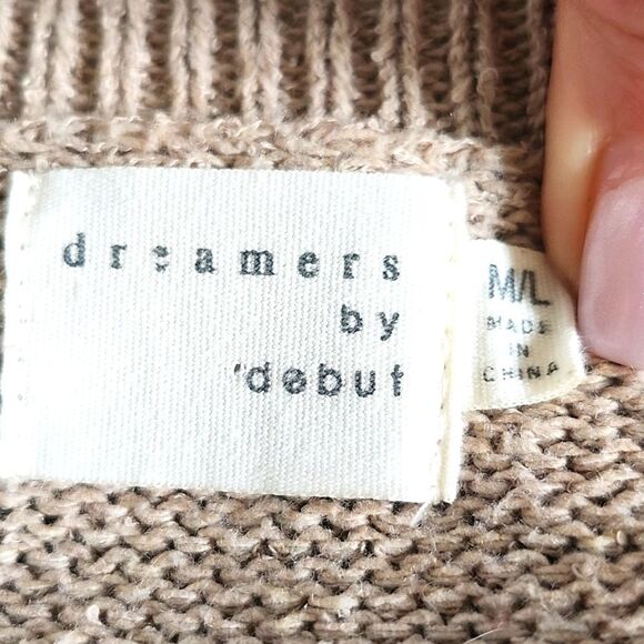 Dreamers By Debut Short Sleeved Oversized Taupe Tan Sweater, M/L - Picture 5 of 7
